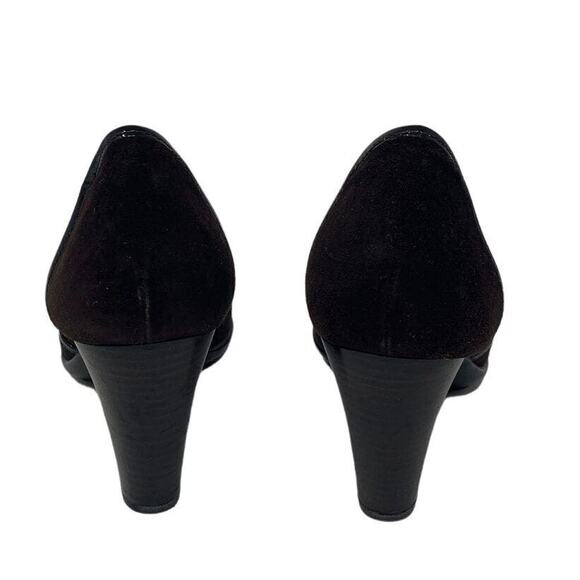 SOFT brown leather suede heels crossed peep toes shoes size 8.5 - Picture 6 of 8